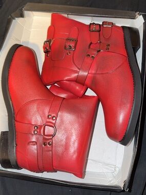 FSJ red leather mid-calf boots Size 11 Women Brand new